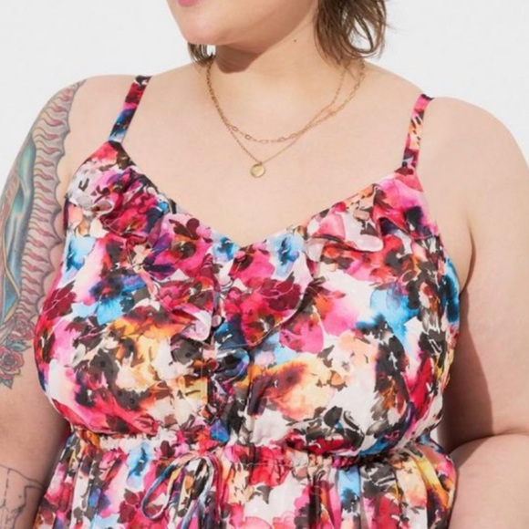 🆕 Floral Chiffon Clip Dot Ruffle Tie Waist Tank Top 3 3X 22 24 NWT Torrid New! - Picture 4 of 6